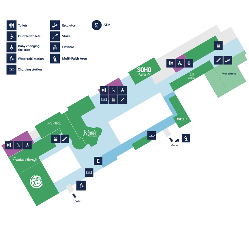 Bristol Airport Maps | Ground floor, First floor and Mezzanine.